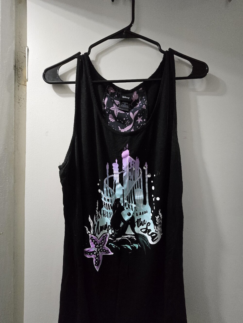 Disney Black Tank Top with Pastel Mermaid Castle Graphic